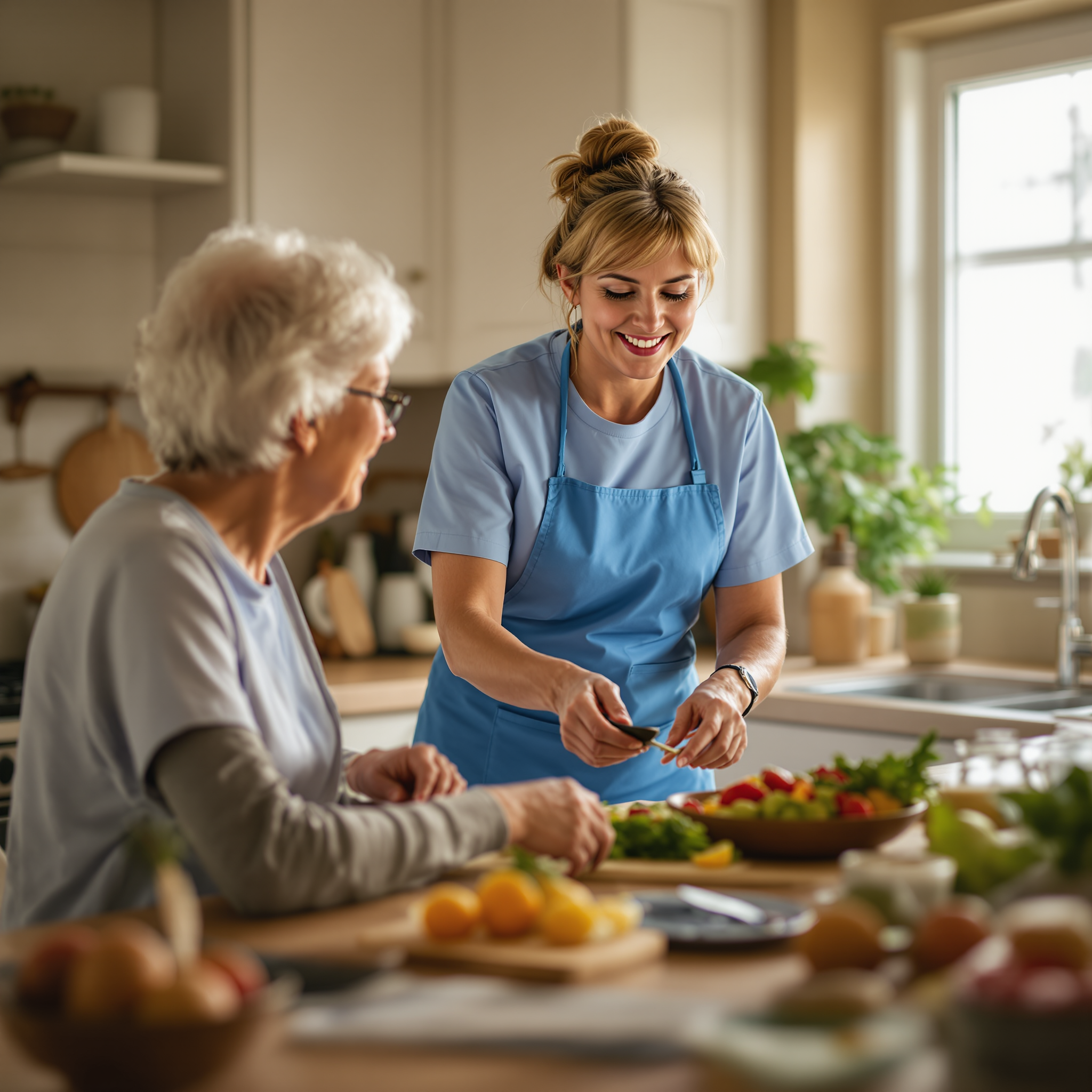 Caregiver helping with meal preparation